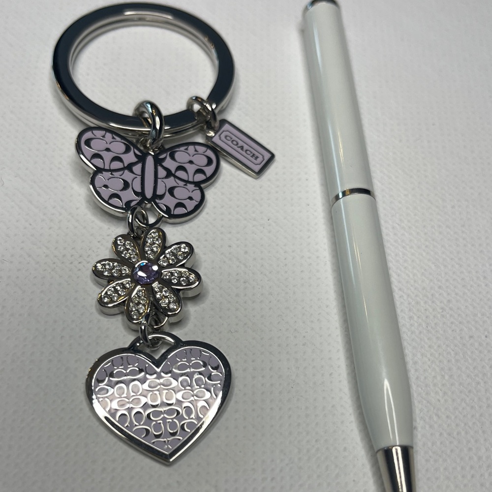 Coach Purple Butterfly and Heart Keychain and Coach Pen - Picture 2 of 5